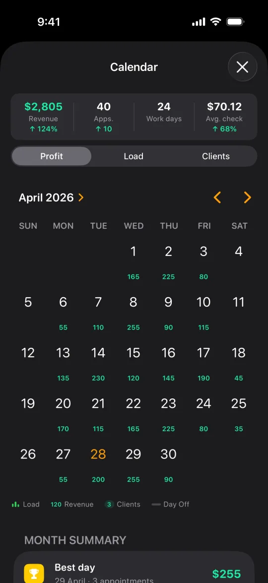 My Clients — appointments calendar